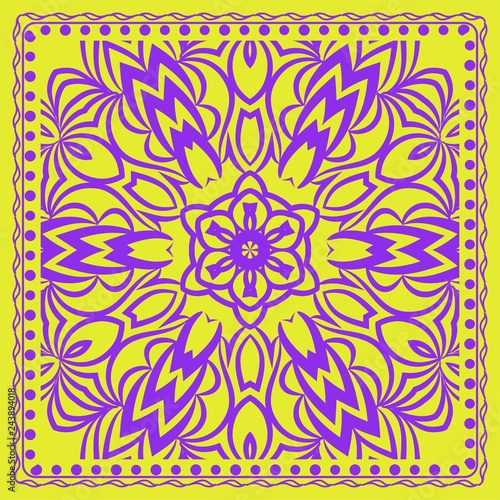 Floral geometric pattern with decorative element. Vector illustration. For card, tablecloth, fashion print