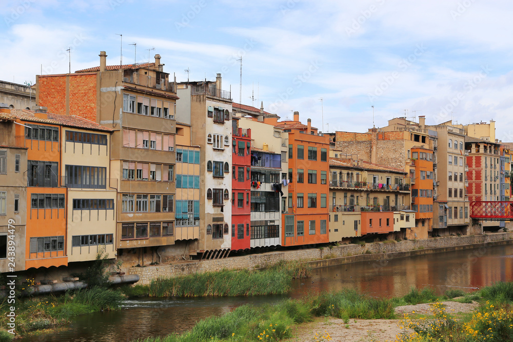 Colorful ancient houses in the historic center of Girona, Spain
