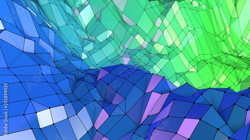 3d low poly abstract geometric background with modern gradient colors. 3d surface blue green gradient colors with grid 7