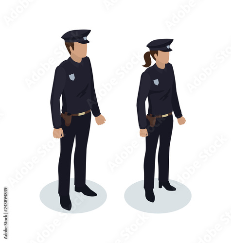 Policewoman and Policeman Vector Illustration