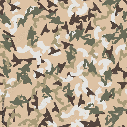 Universal camouflage of various shades of beige, brown, green and white colors