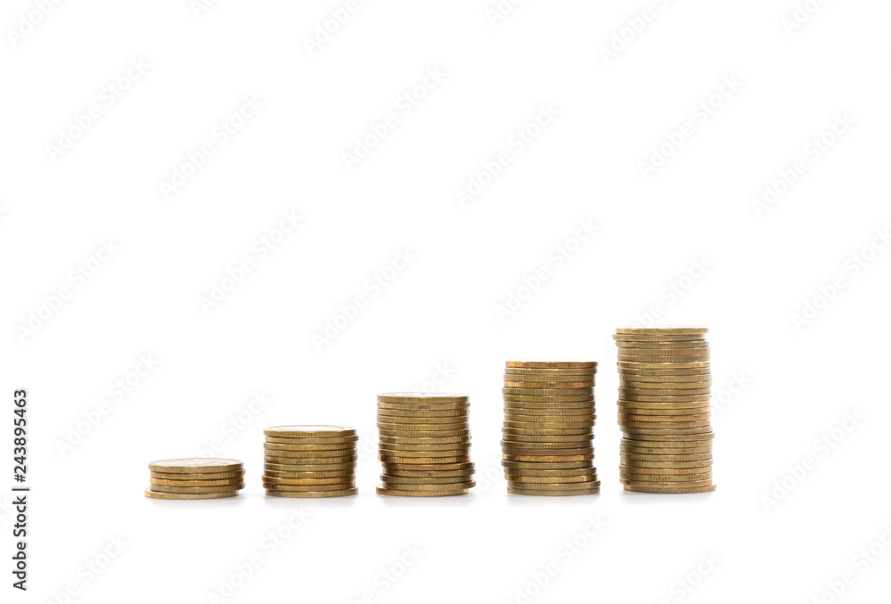 Money coin stack growing on white background Money coin stack growing on white background