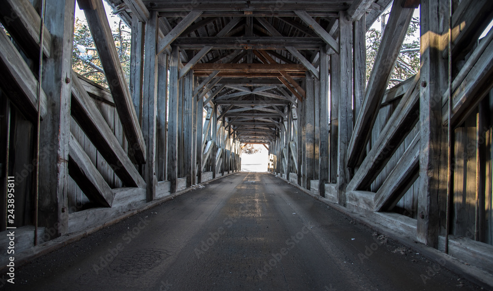 Wooden bridge. Interior perspective