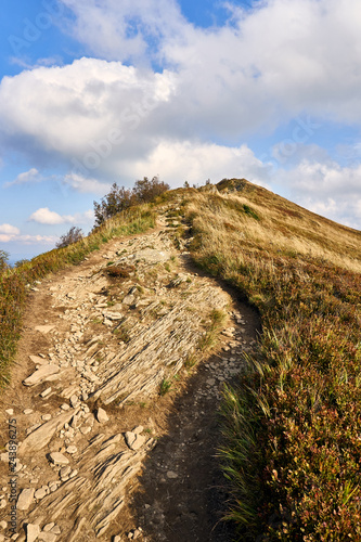 Beautiful panoramic view of the Bieszczady mountains in the early autumn, Bieszczady National Park (Polish: Bieszczadzki Park Narodowy), Poland.