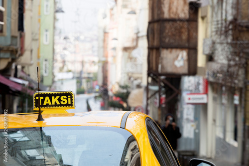 Yellow sign of the Istanbul taxi, Turkey