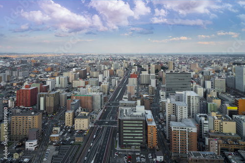 Fotografie Cityscape of sendai city aerial skyscraper view of office building and downtown of sendia city background