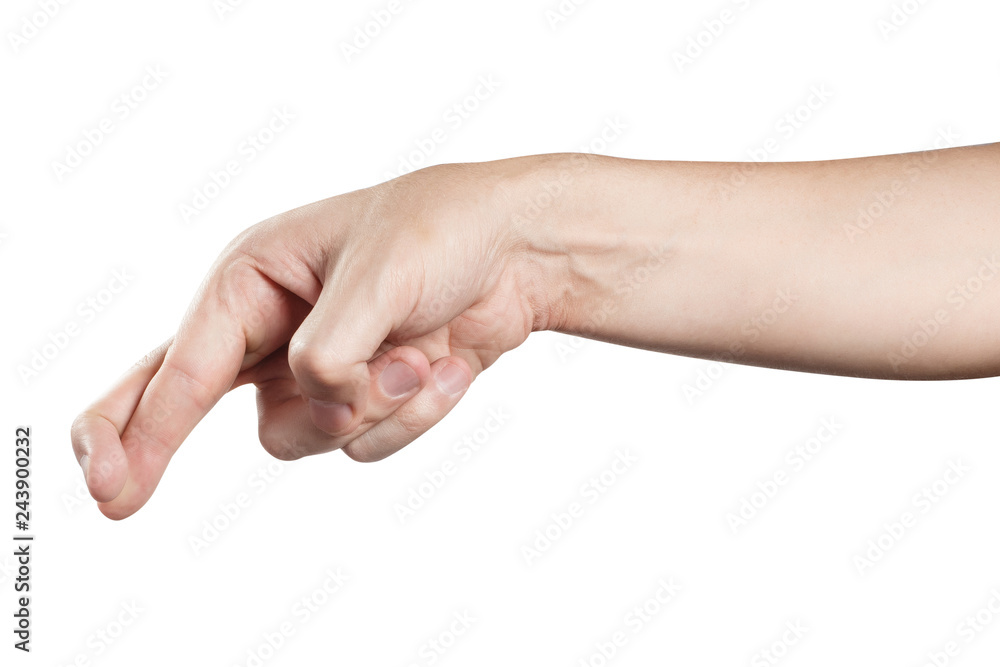 Hand showing cheating sign, isolated on white background Hand showing cheating sign, isolated on white background