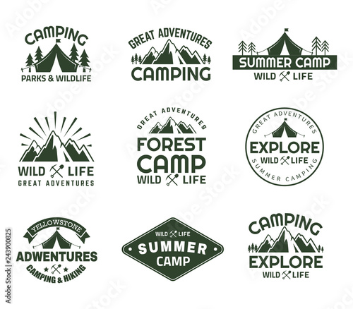 Set of isolated mountain icons for journey club