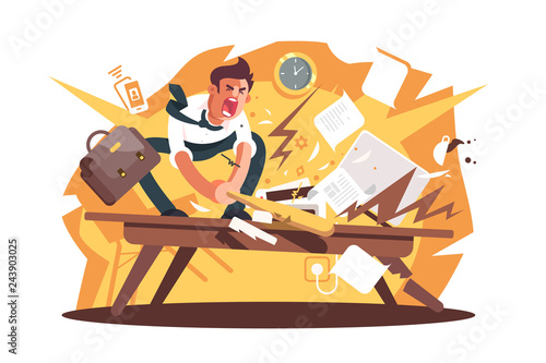 Angry and exasperated worker crushed workplace