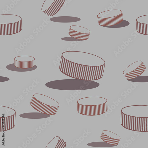 Seamless ice hockey background with line drawing pucks.