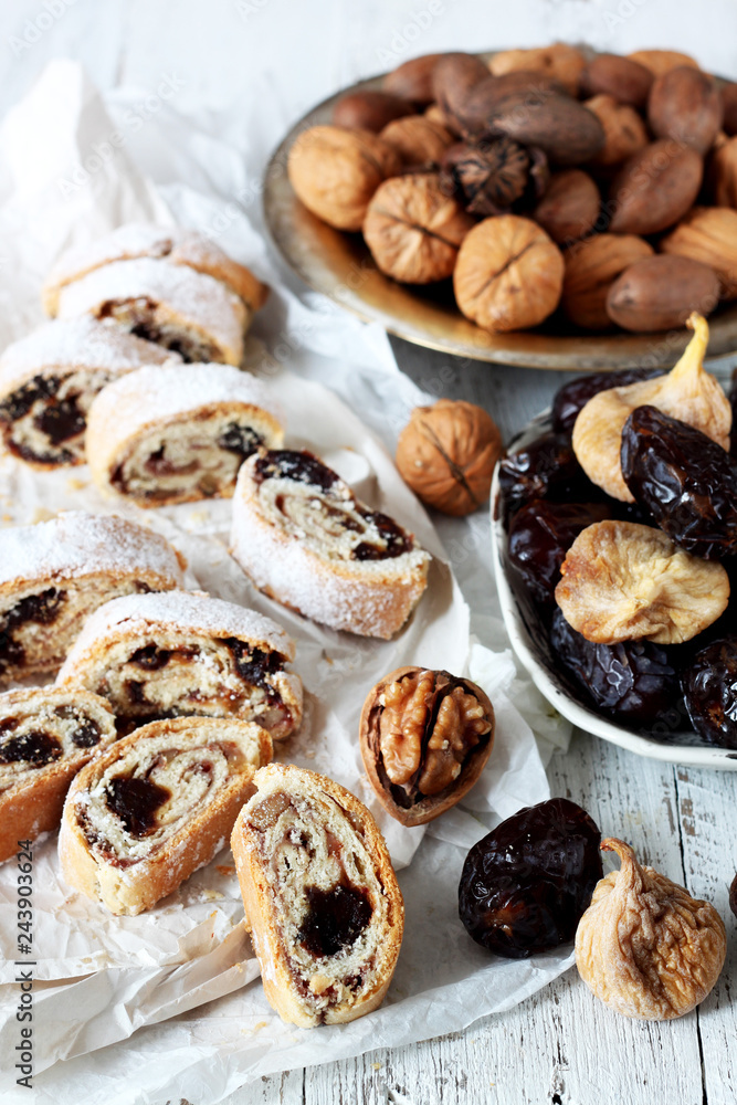 Sweet pastry filled with jam and dried fruits Sweet pastry filled with jam and dried fruits