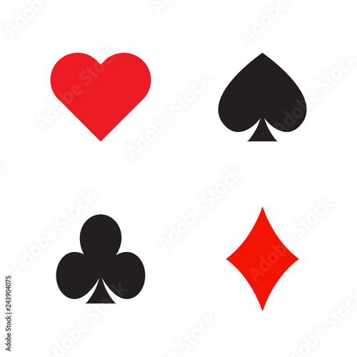 Set of playing cards spades, diamonds, hearts and clubs isolated on white background. Vector illustration.
