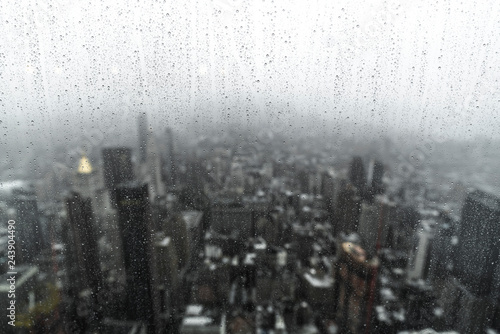 New York City on Foggy and Rainy Day from Empire State Building