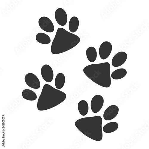 Dog tracks of paws. Silhouette of paws, isolated on white background. Dog. Vector illustration. EPS 10.