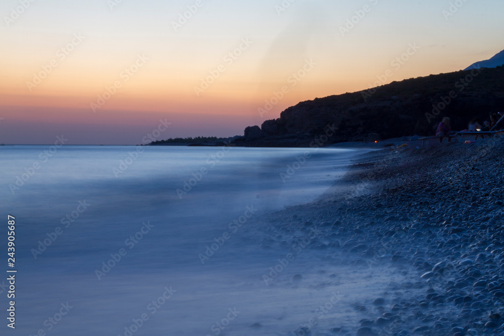Long exposure sunset shot in landscape mode of Drymades beach Dhermi Albania