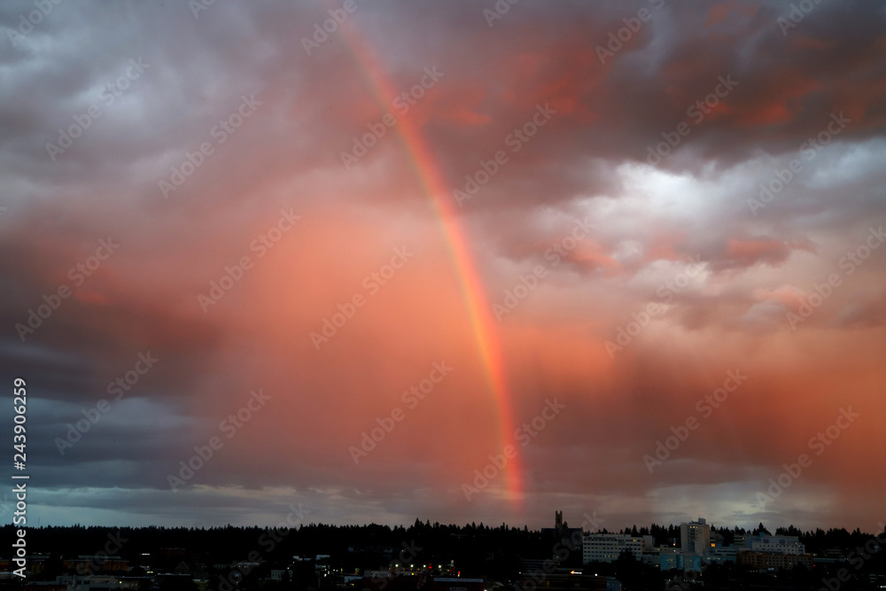 Rainbow and Sunset over Spokane Washington USA