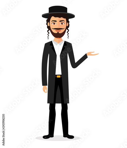 Jewish business man presenting something flat vector cartoon isolated on white