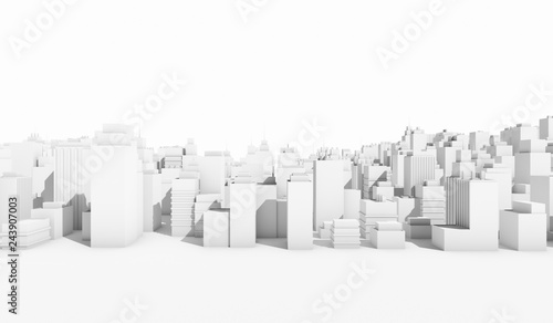 White cityscape background. Many buildings. 3D Rendering Illustration.