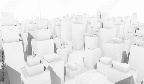 White cityscape background. Many buildings. 3D Rendering Illustration.