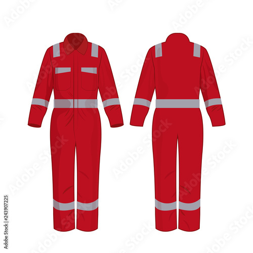 Red work overalls with safety band isolated vector on the white background