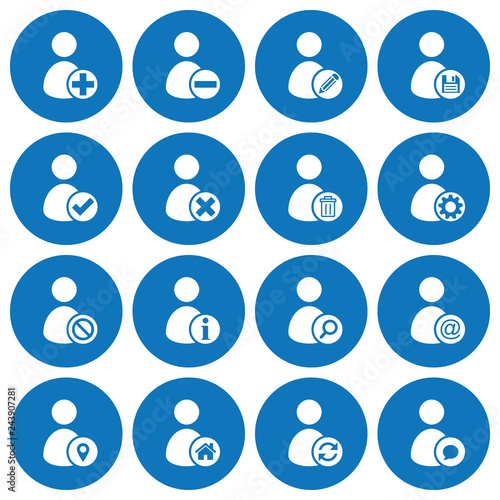 Set of 16 flat user account management icons