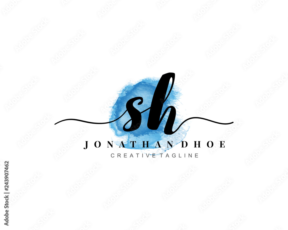 S H Initial watercolor logo on white background. Logo template vector S H Initial watercolor logo on white background. Logo template vector