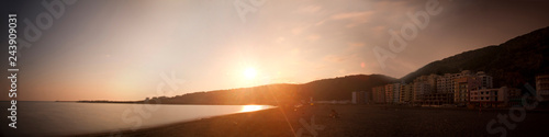 Sandy beach sunset long exposure panorama test