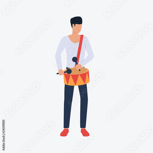 Man with drummer and maracas. Young fellow, carnival, festive. Can be used for topics like celebration, greeting, seasonal photo