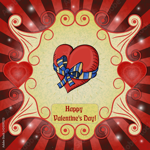 color illustration on the theme of Valentines day, a bow and a quiver of arrows, ready for the layout design, postcards, stickers and printed materials