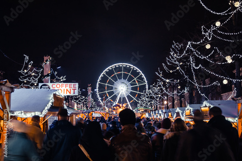 Christmas Market in Brussels with Ferris Wheel in Background