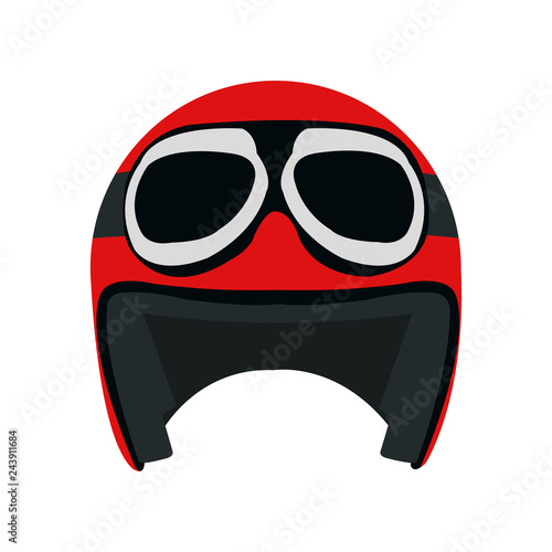 Retro helmet. Motorcycle equipment. The helmet is red. Protection. Vector illustration. EPS 10.