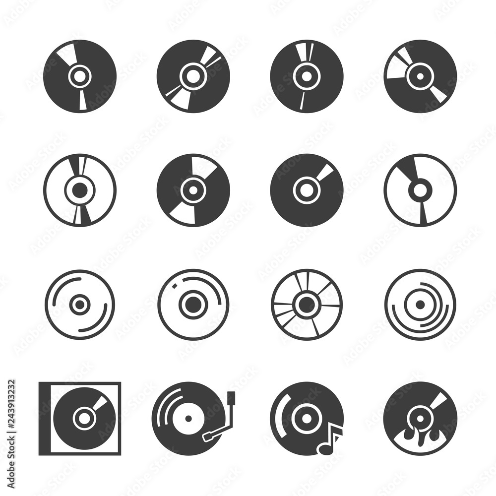set of black cd disk icons