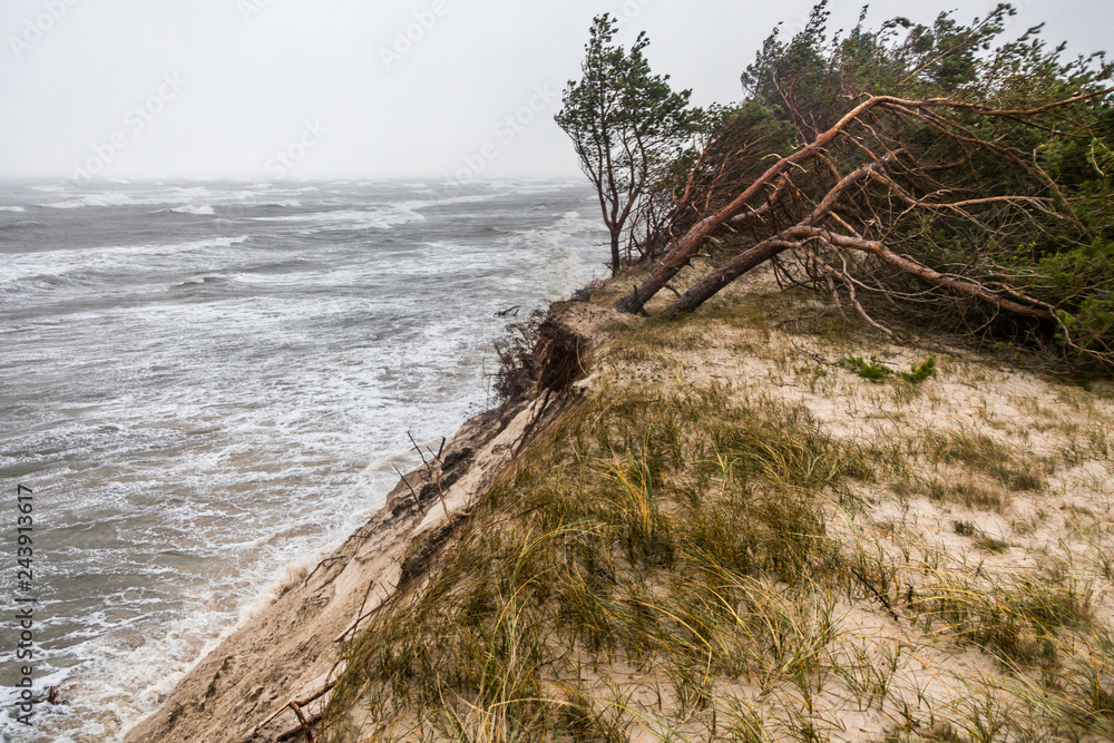 Plaża i morze Bałtyckie podczas sztormowej pogody w Słowińskim Parku Narodowym. Plaża i morze Bałtyckie podczas sztormowej pogody w Słowińskim Parku Narodowym.