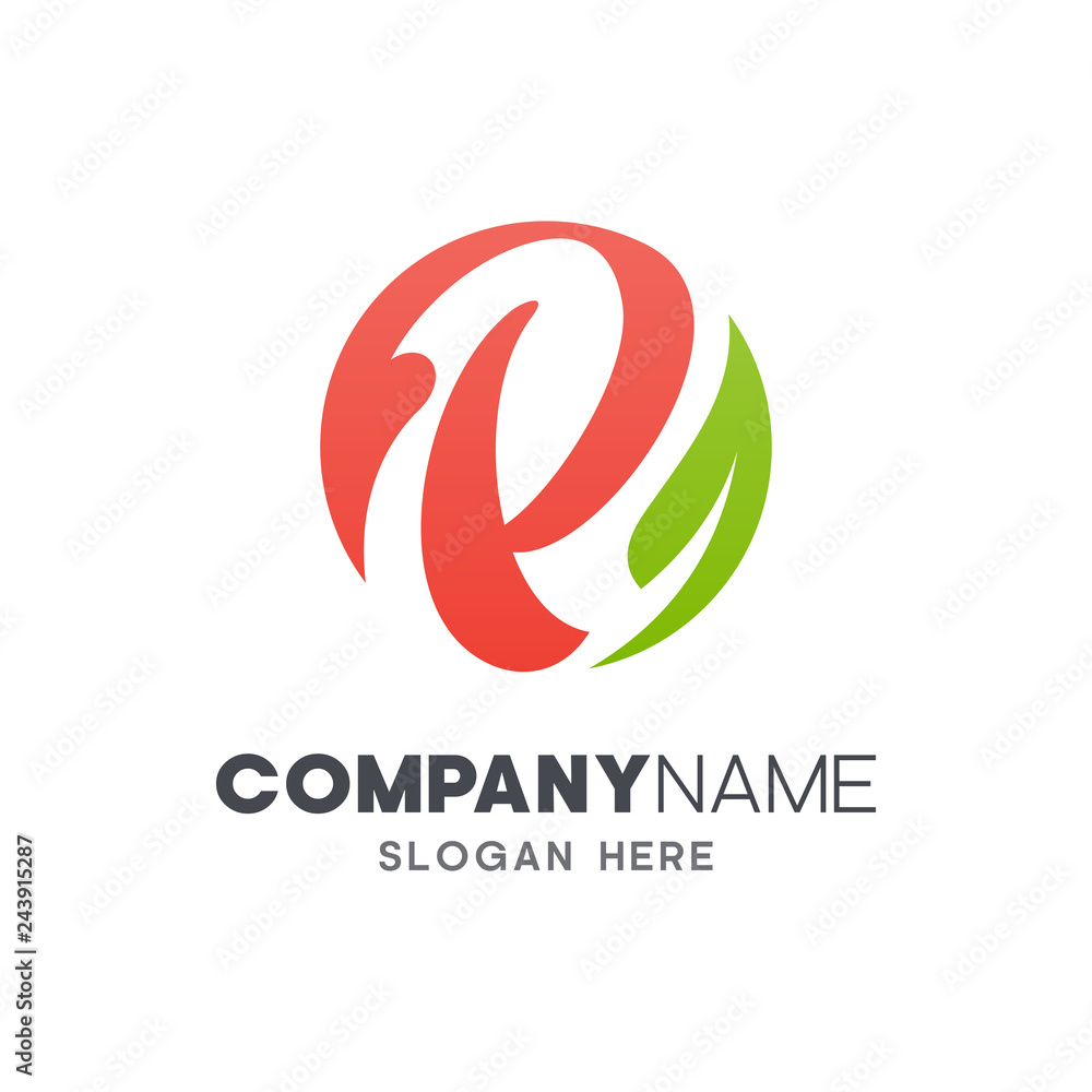 letter P with leaf logo design letter P with leaf logo design