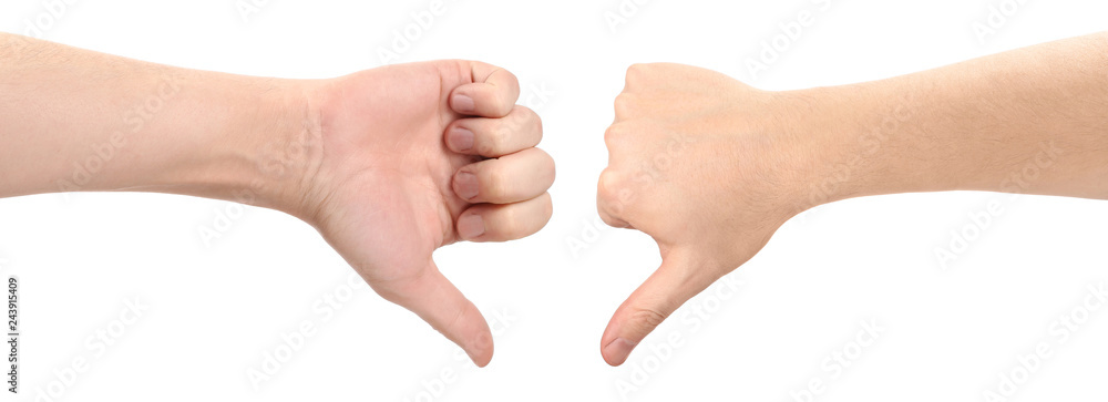 Hands with thumbs down, isolated on white background Hands with thumbs down, isolated on white background