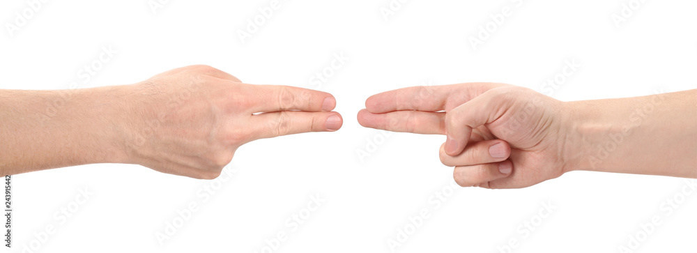 Shooting or pointing hand gestures, isolated on white background Shooting or pointing hand gestures, isolated on white background