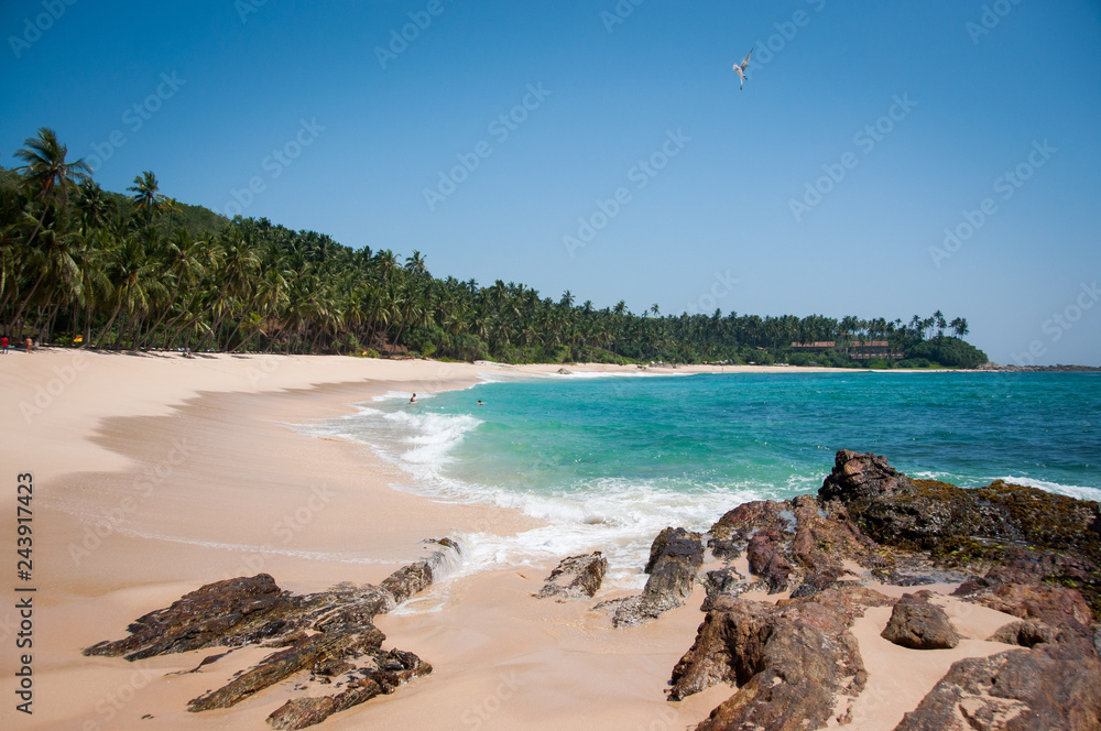View of the amazing ocean beach in Amanwella bay in Sri Lanka View of the amazing ocean beach in Amanwella bay in Sri Lanka