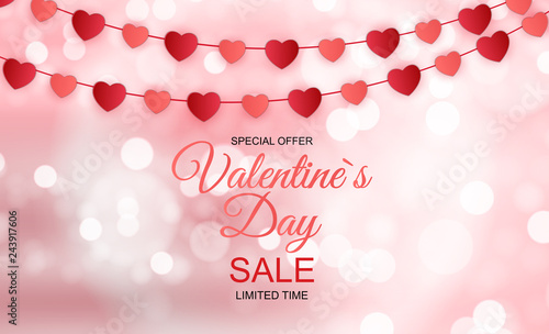 Valentines Day Sale, Discont Card. Vector Illustration