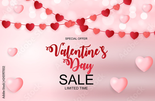Valentines Day Sale, Discont Card. Vector Illustration