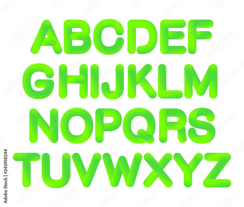 Soft flexible tube neon 3D gradient Alphabet in trendy 2019 color UFO Green