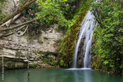 Obraz na plátně Waterfall in natural cave. Bath of Aphrodite. Cyprus.