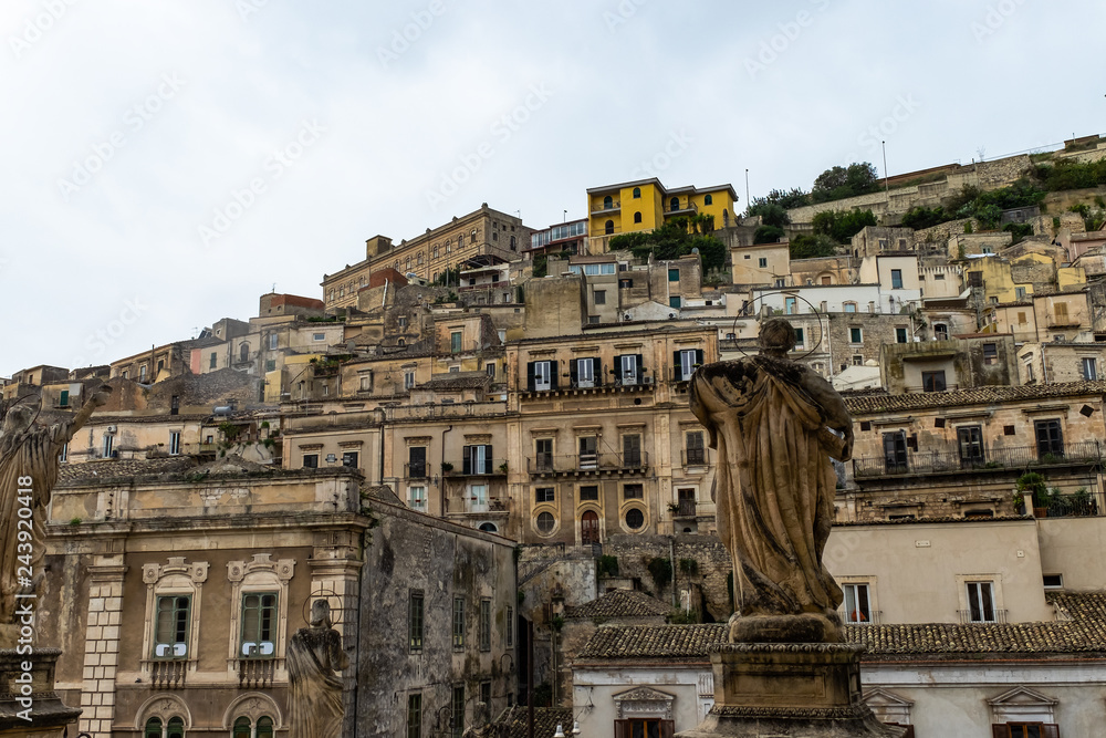 Statue of saint Peter before Modica town in Sicily