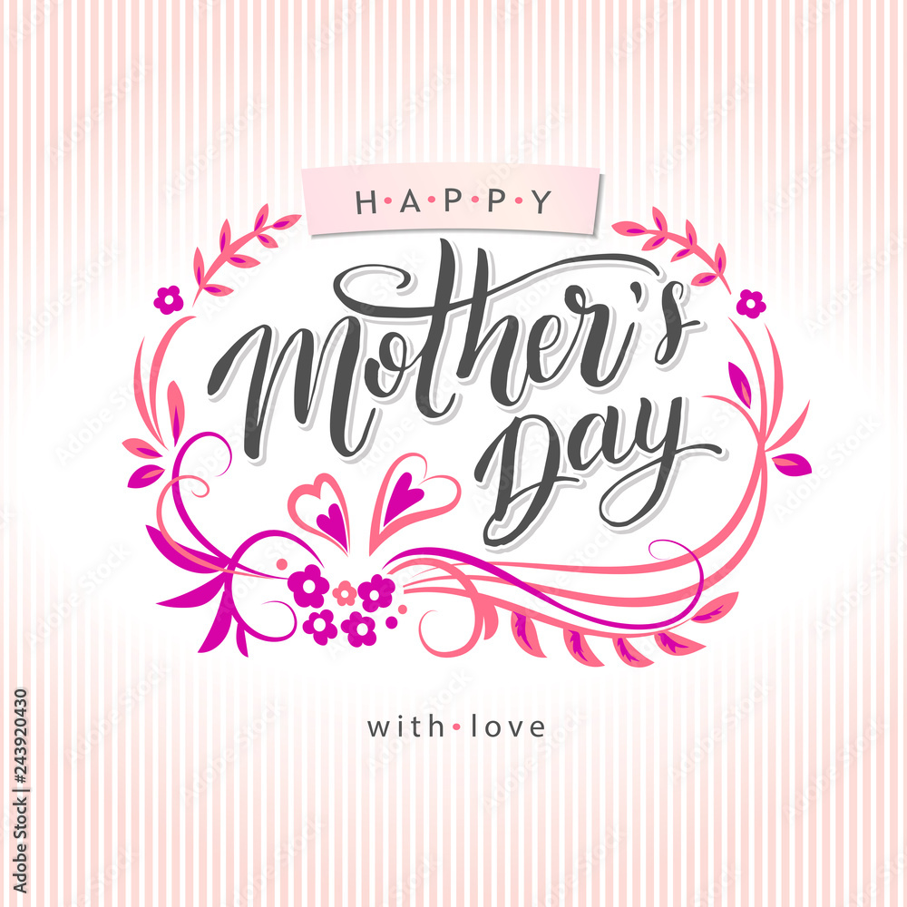 Happy Mother's Day greeting card on floral background. Vector illustration isolated.