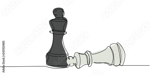 Black bishop versus white one line drawing vector illustration chess game concept minimalist design.