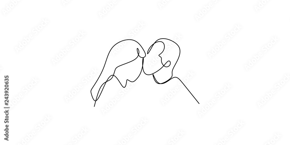 Fototapeta Continuous line drawing of a couple kissing vector illustration