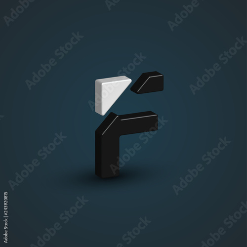 3D black and white character from a font set, vector illustration