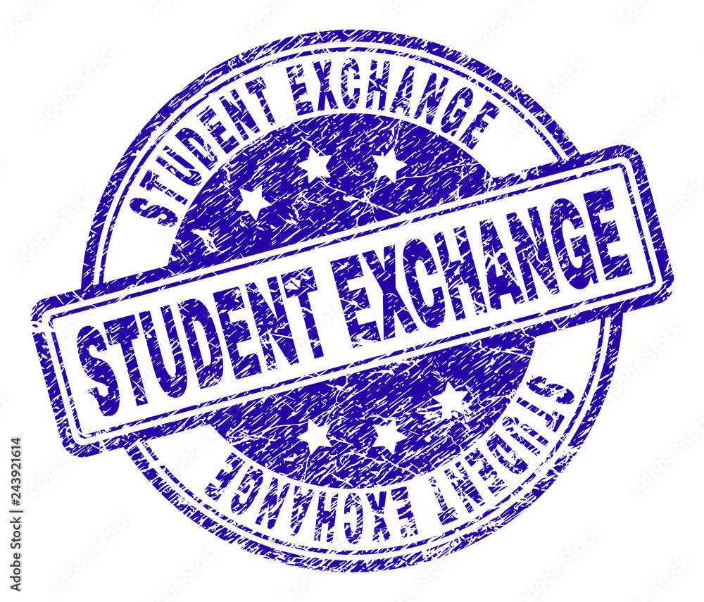 STUDENT EXCHANGE stamp seal imprint with distress texture. Designed ...