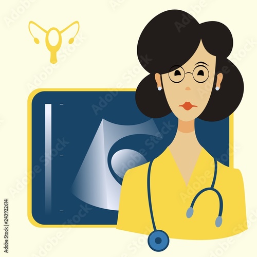 obstetrician on the background of the screen ultrasound