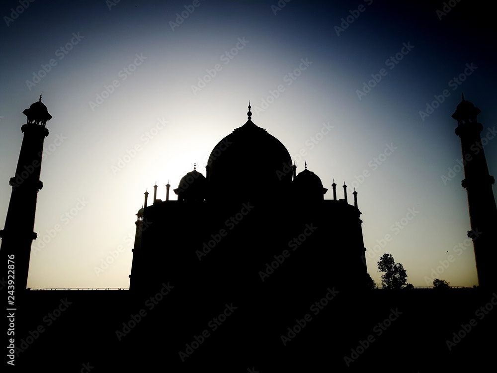 Silhouette of the Famous Taj Mahal in Agra, Uttar Pradesh, India