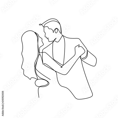 Elegant romantic couple in love one continuous line art drawing vector illustration minimalism style